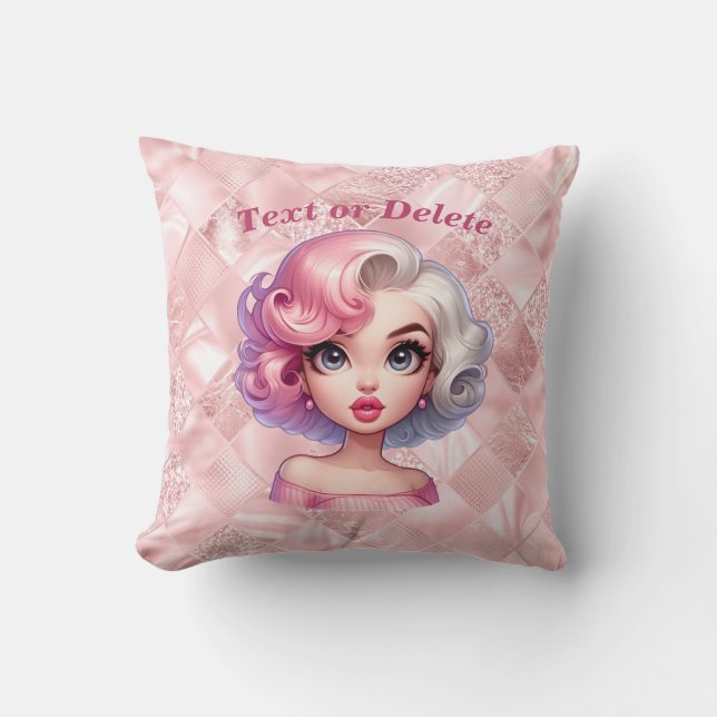 Retro Glamour Girl Animated Cute Cartoon Beauty Throw Pillow (Front)