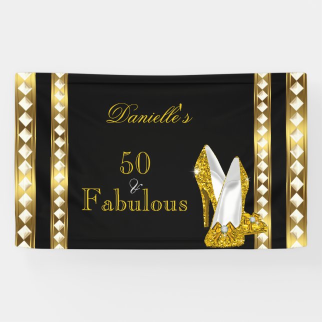 Retro Glamour Hollywood Fabulous 50 Gold Deco Heel Banner (Horizontal)
