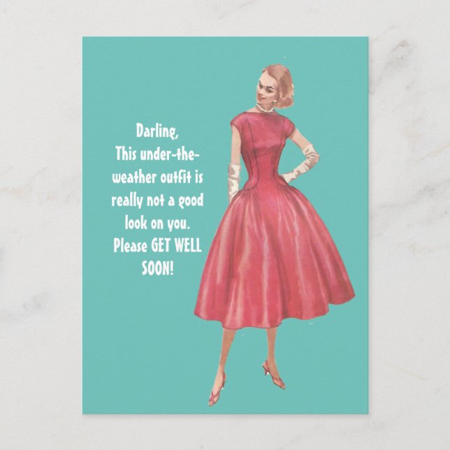 Retro Glamour Woman Sarcastic Get Well Postcard (Front)