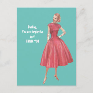 Retro Glamour Woman Thank You Postcard