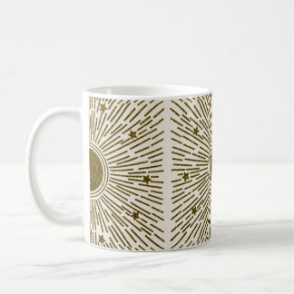 Retro glitter, golden sun with rays coffee mug