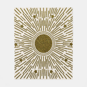 Retro glitter, golden sun with rays fleece blanket