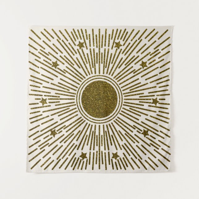 Retro glitter, golden sun with rays tapestry (Front)