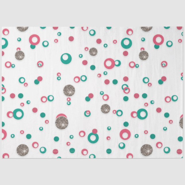 Retro Glitter Red Green SilverPolka Dots Christmas Tissue Paper (Front)