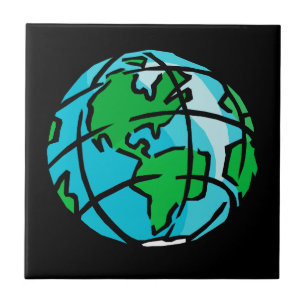 Retro Globe Geography Drawing – Vintage World Tile