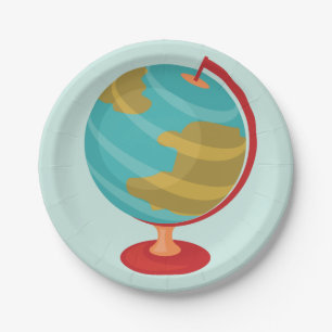 Retro Globe Illustration Vintage Earth Map Paper Plate