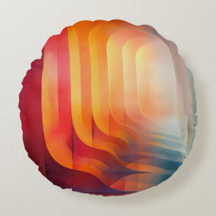 Retro Glow Arches – Abstract Mid-Century Round Pillow