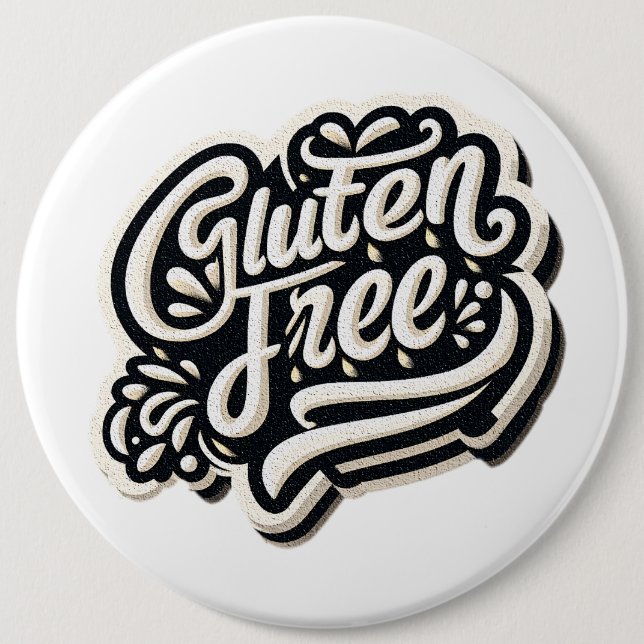Retro Gluten Free Typography Script Graphic 6 Inch Round Button (Front)