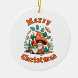Retro Gnome Christmas Ceramic Ornament