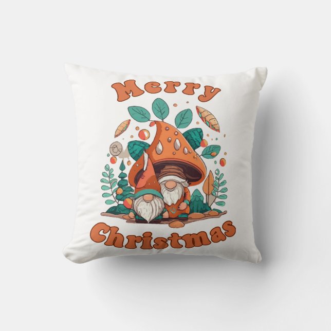 Retro Gnome Christmas Throw Pillow (Front)