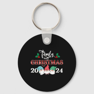Retro Gnome Family Christmas 2024 Red Plaid Pajama Keychain
