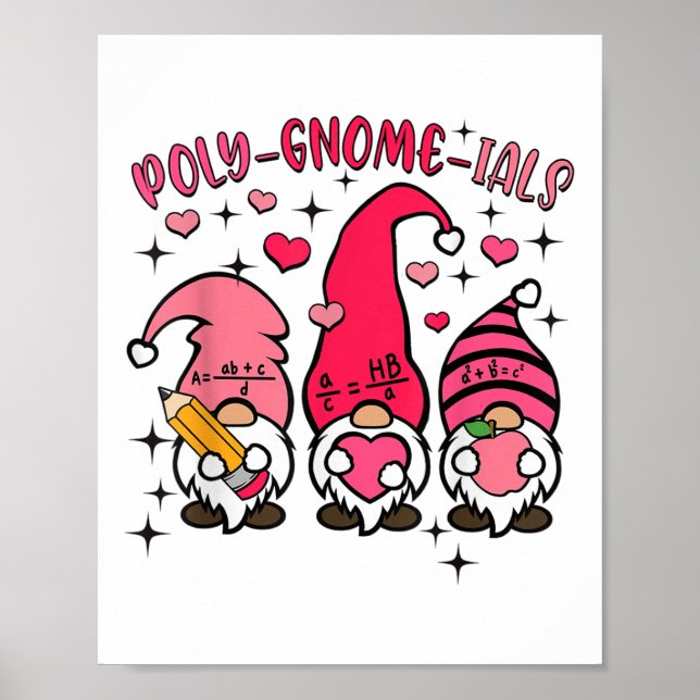 Retro Gnome Math Teacher Valentines Day Poly Gnome Poster (Front)