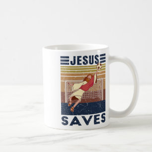 Retro Goalkeeper Jesus Saves Soccer Goal Coffee Mug