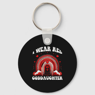 Retro Goddaughter Heart Disease Awareness Rainbow  Keychain