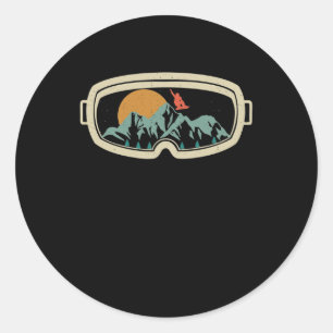 Retro goggles snowboarding skiing mountain snow classic round sticker