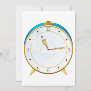 Retro Gold Alarm Clock with Blue Trim Timepiece  Invitation