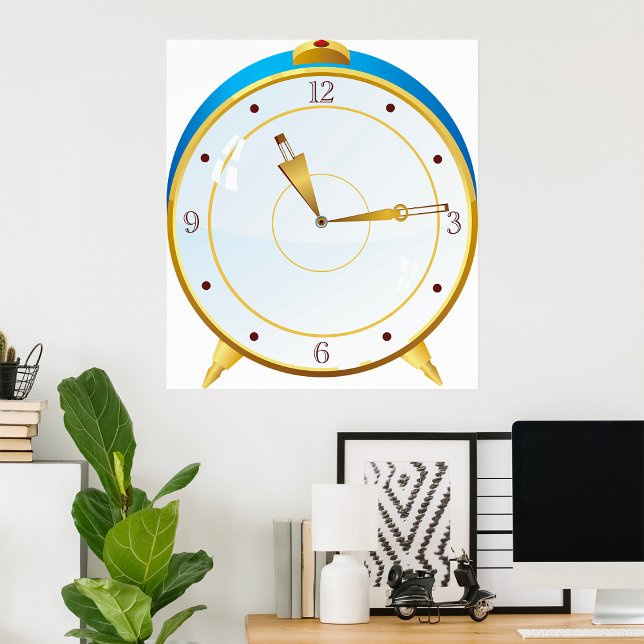 Retro Gold Alarm Clock with Blue Trim Timepiece  Poster (Creator Uploaded)