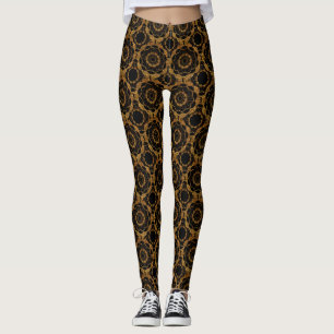 Retro Gold and Black Mandala Pattern Leggings