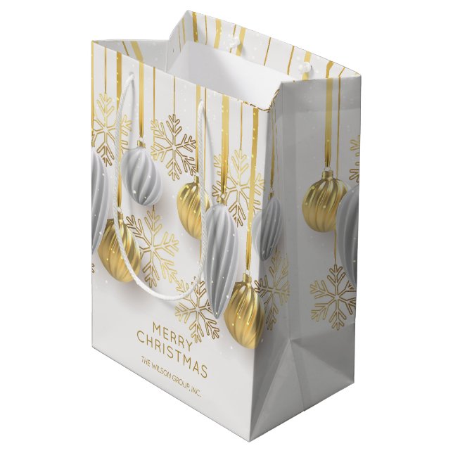 Retro Gold and Silver Christmas Ornaments  Medium Gift Bag (Back Angled)