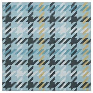 Retro gold and teal houndstooth plaid pattern fabric
