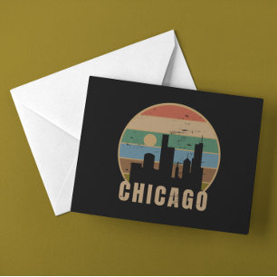 Retro Gold Chicago Skyline Vintage Travel Postcard