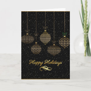 Retro Gold Christmas Ornaments Happy Holidays Holiday Card
