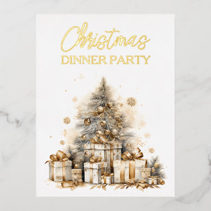 Retro Gold Christmas Tree Foil Invitation Postcard