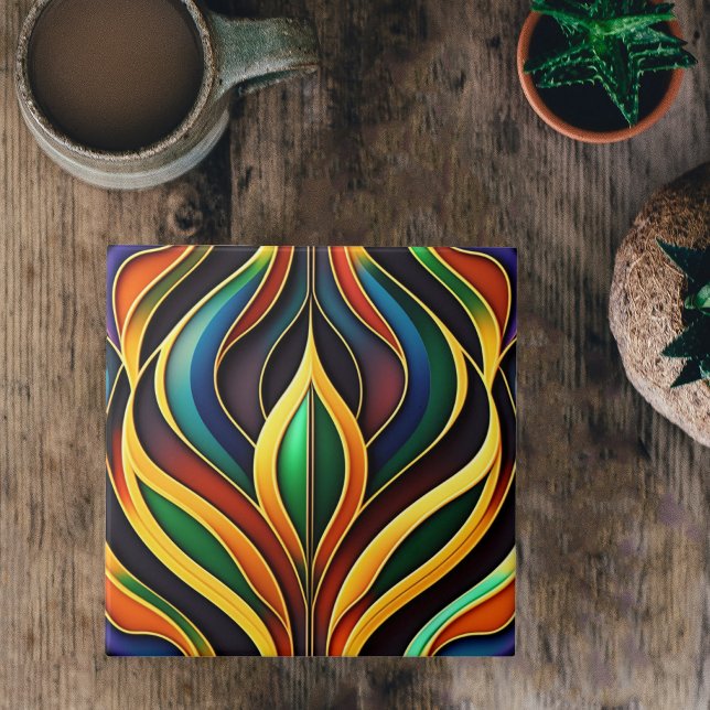 Retro Gold Colourful Art Deco Illustration Tile (Creator Uploaded)