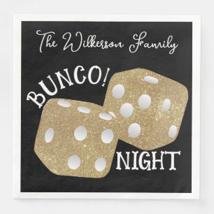 Retro Gold Dice Bunco Night on Black Napkin