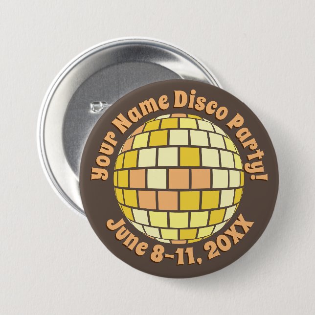 Retro Gold Disco Ball PERSONALIZED Button (Front & Back)