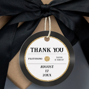 Retro Gold Glitter Vinyl Record Thank You Wedding Favour Tags