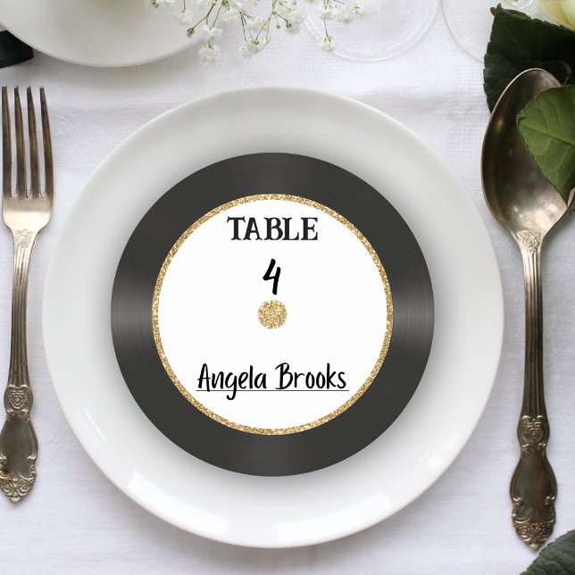 Retro Gold Glitter Vinyl Record Wedding Place Card Round Paper Coaster (Retro Gold Glitter Vinyl Record Wedding Place Card Round Paper Coaster
)