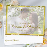 Retro Gold Green Damask Save the Date Announcement<br><div class="desc">Announce your love story with timeless elegance. This sophisticated save-the-date postcard features warm sage green and luxurious gold accents that feel both vintage and contemporary. Your engagement photo becomes the stunning centerpiece, creating an intimate preview guests will treasure. The refined graphic elements add romance without overwhelming the design. Completely customizable...</div>