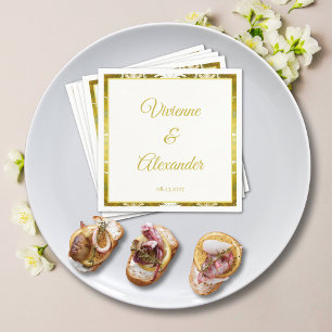 Retro Gold Green Damask Wedding Cocktail Napkin