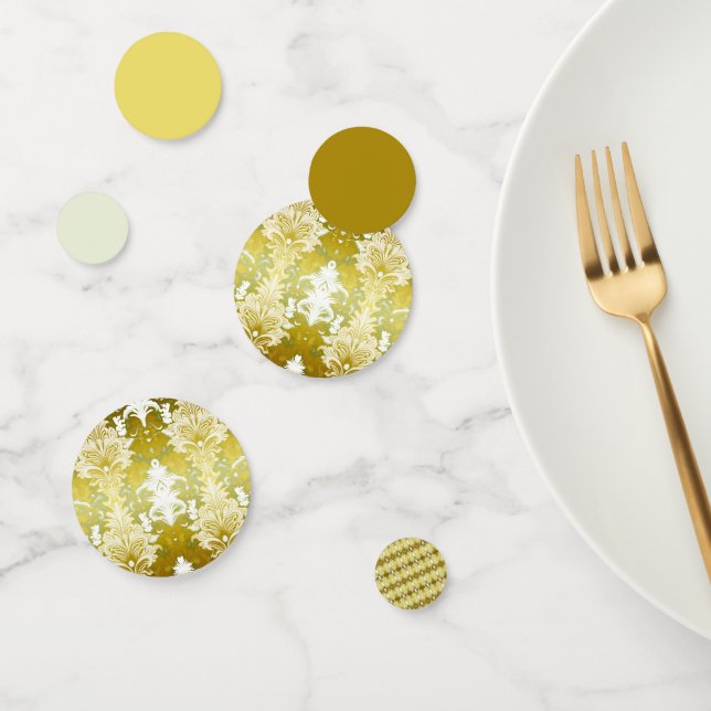 Retro Gold Green Damask Wedding Confetti (Group)