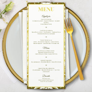 Retro Gold Green Damask Wedding Menu