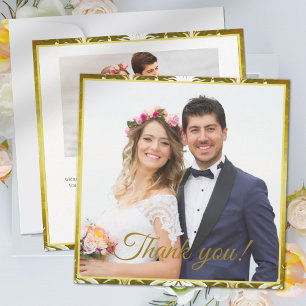 Retro Gold Green Damask Wedding Thank You Card
