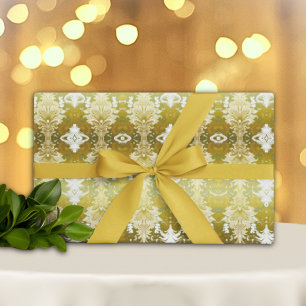 Retro Gold Green Damask Wedding Wrapping Paper