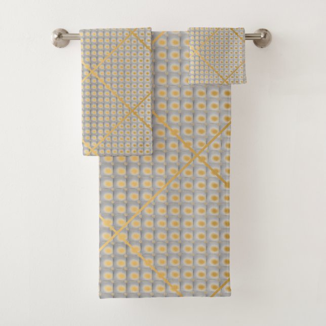 RETRO GOLD GREY SPOT ABSTRACT BATHROOM TOWEL (Insitu)