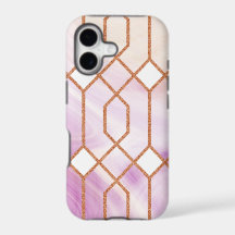 Retro Gold Iron Geometric Pink Marble