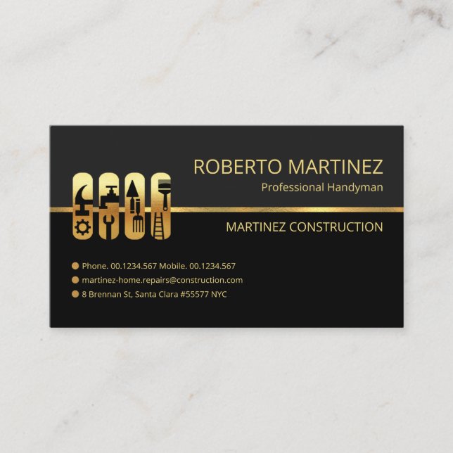 Retro Gold Line Grey Shades Building Business Card (Front)
