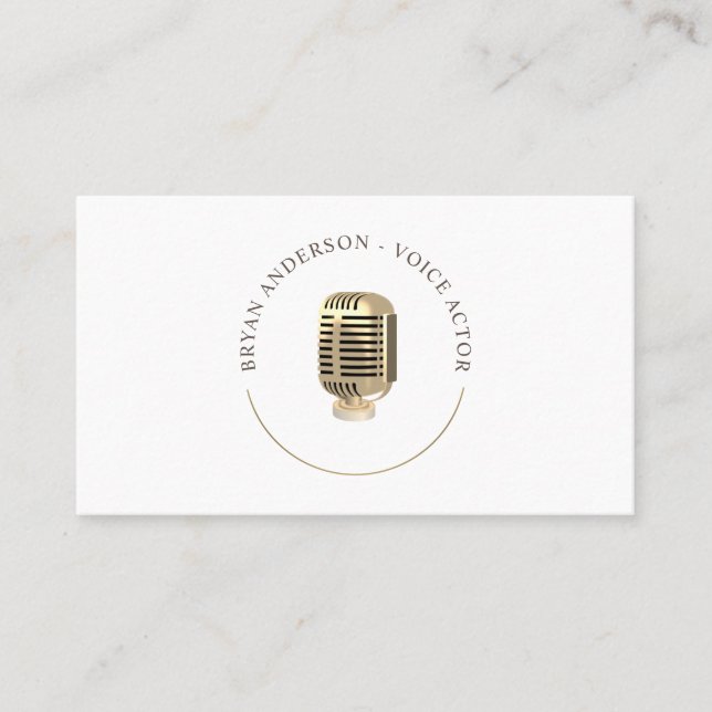 Retro Gold Microphone Logo Business Card (Front)