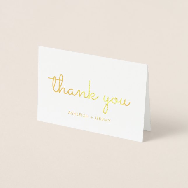 Retro Gold Personalized Wedding Thank You Foil Card (Front)