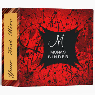 Retro Gold red Splatter Grunge Monogram Binder