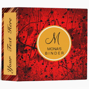 Retro Gold red Splatter Grunge Monogram Binder