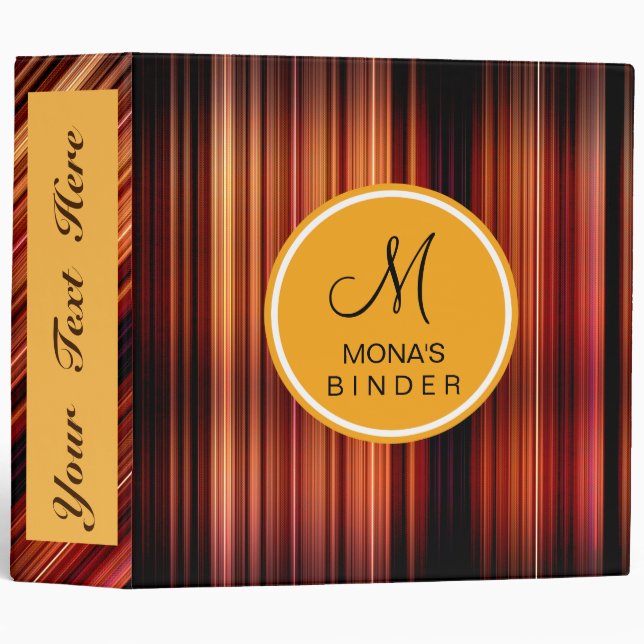 Retro Gold red Striped Personalize Monogram Binder (Front/Spine)