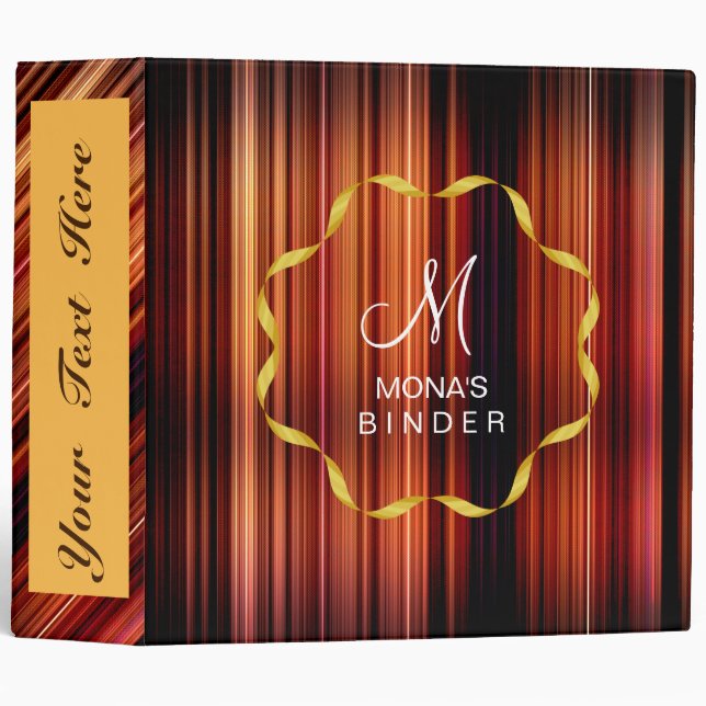 Retro Gold red Striped Personalize Monogram Binder (Front/Spine)