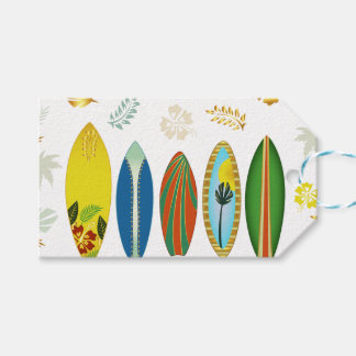 Retro Gold Tropical Coastal Surfboards  Gift Tags