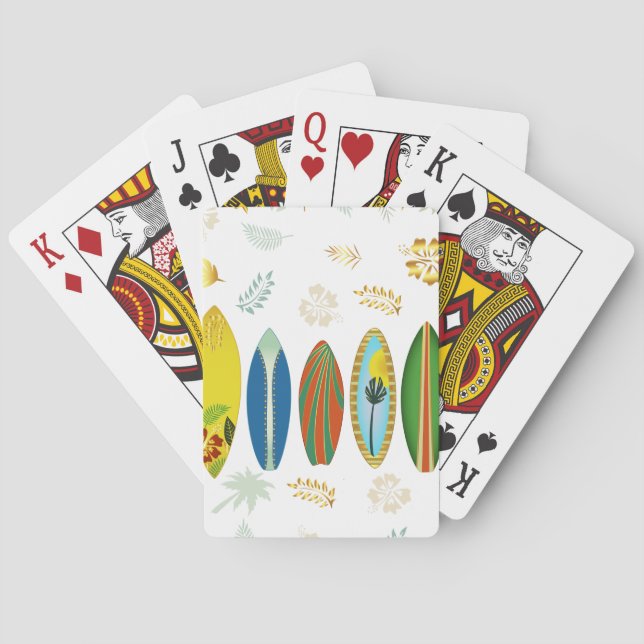 Retro Gold Tropical Coastal Surfboards  Playing Cards (Back)