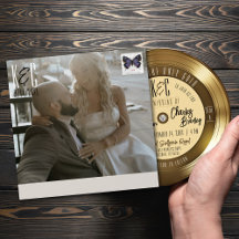 Retro Gold Vinyl Record Photo Wedding Invitation